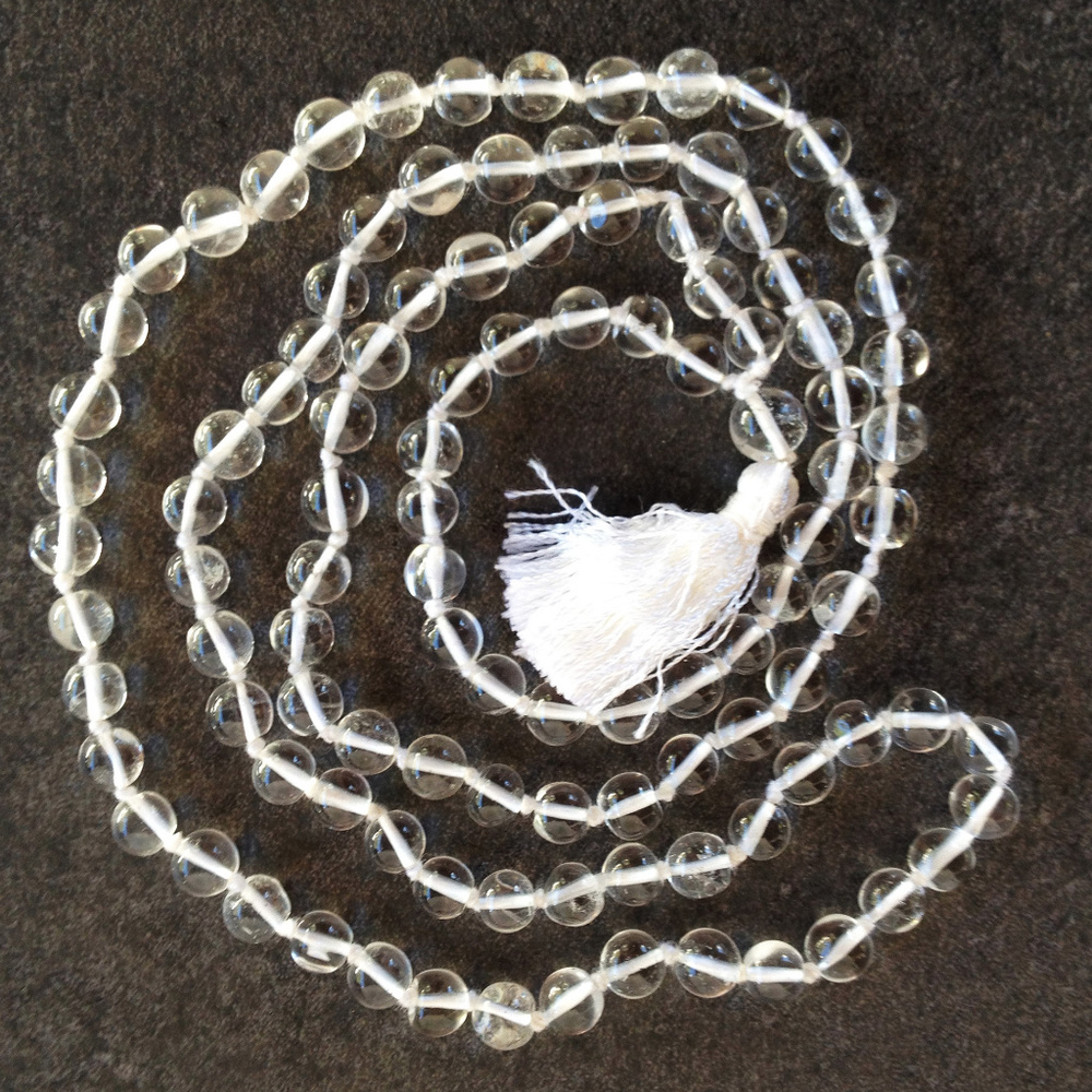 Clear Glass Bead Tassel Necklace